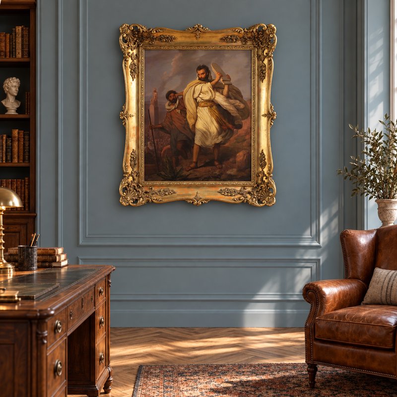 Quadro italiano firmato Focosi e datato 1852, Mosè che infrange le tavole della legge  -photo-6