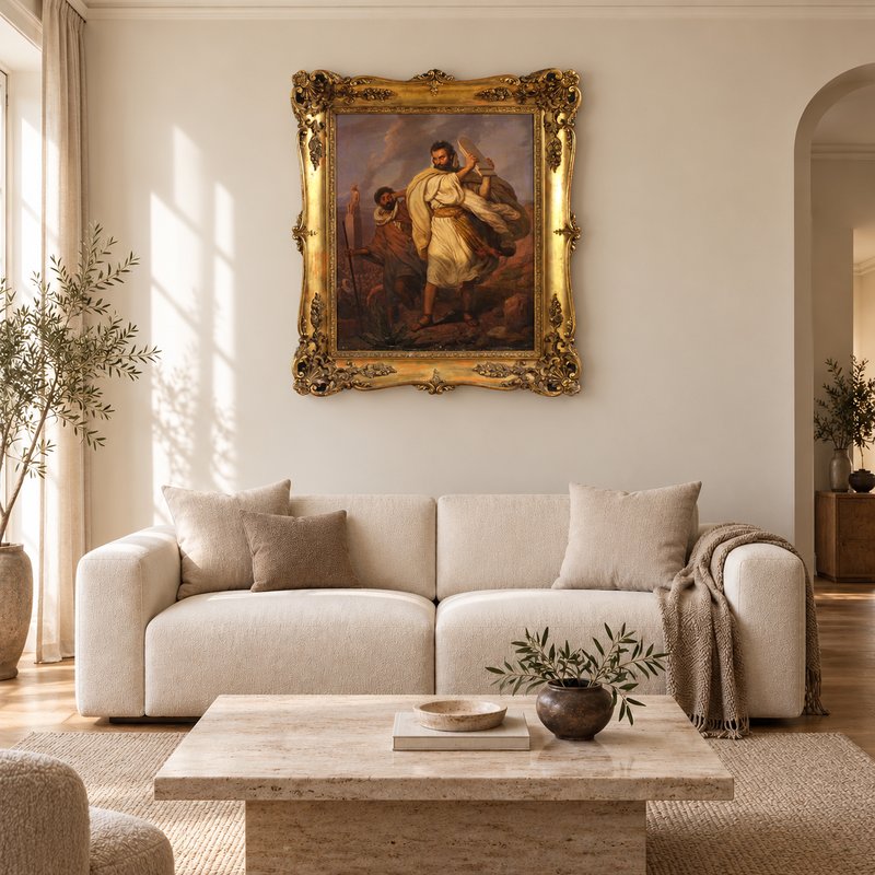 Quadro italiano firmato Focosi e datato 1852, Mosè che infrange le tavole della legge  -photo-7