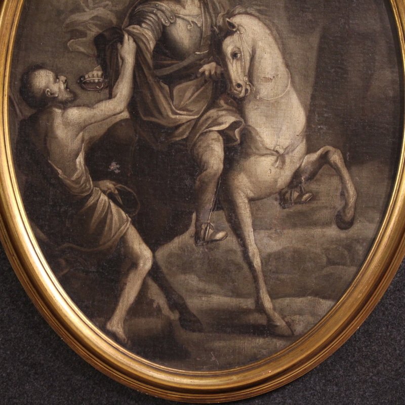 Antico dipinto italiano del XVIII secolo, San Martino a cavallo -photo-2