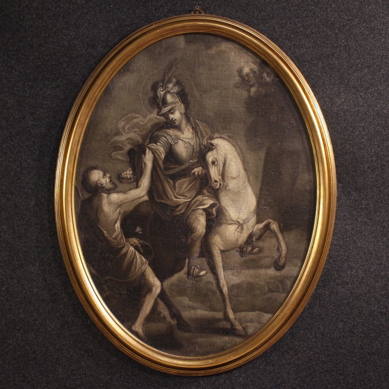 Antico dipinto italiano del XVIII secolo, San Martino a cavallo 