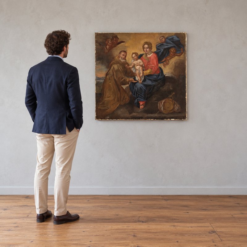 Antico dipinto italiano, Madonna con bambino e San Felice -photo-7