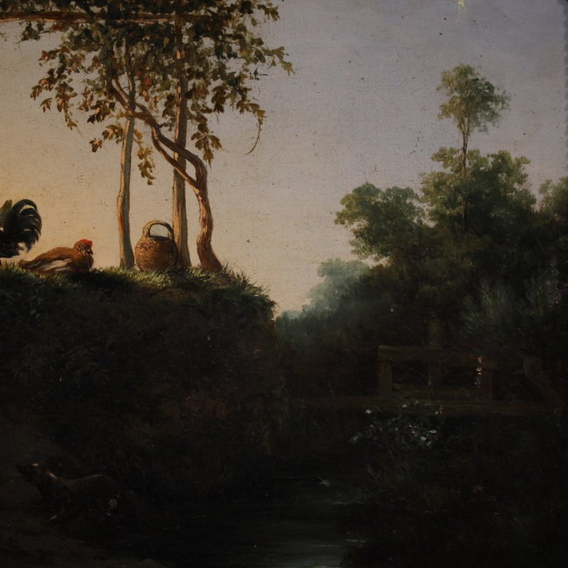 Dipinto italiano del XIX secolo, paesaggio di campagna-photo-3