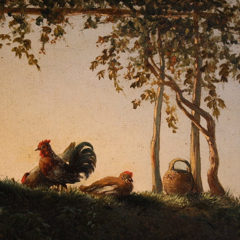 Dipinto italiano del XIX secolo, paesaggio di campagna-photo-1