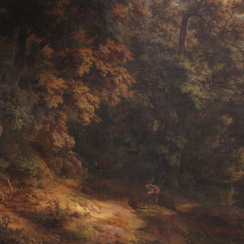 Monumental 19th-century painting signed by A. Casanova, depicting a woodland landscape -photo-2
