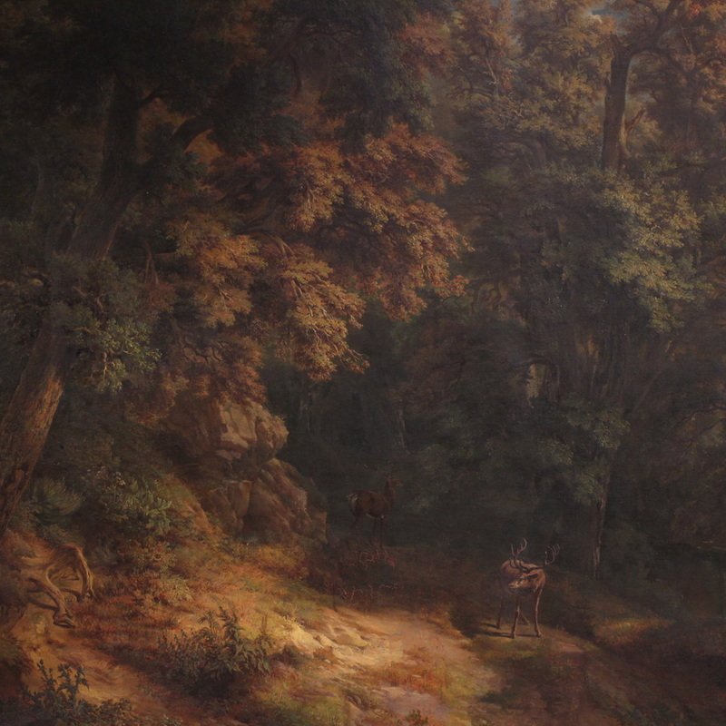 Monumental 19th-century painting signed by A. Casanova, depicting a woodland landscape -photo-4