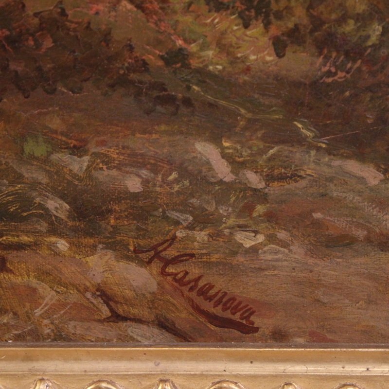 Monumental 19th-century painting signed by A. Casanova, depicting a woodland landscape -photo-1