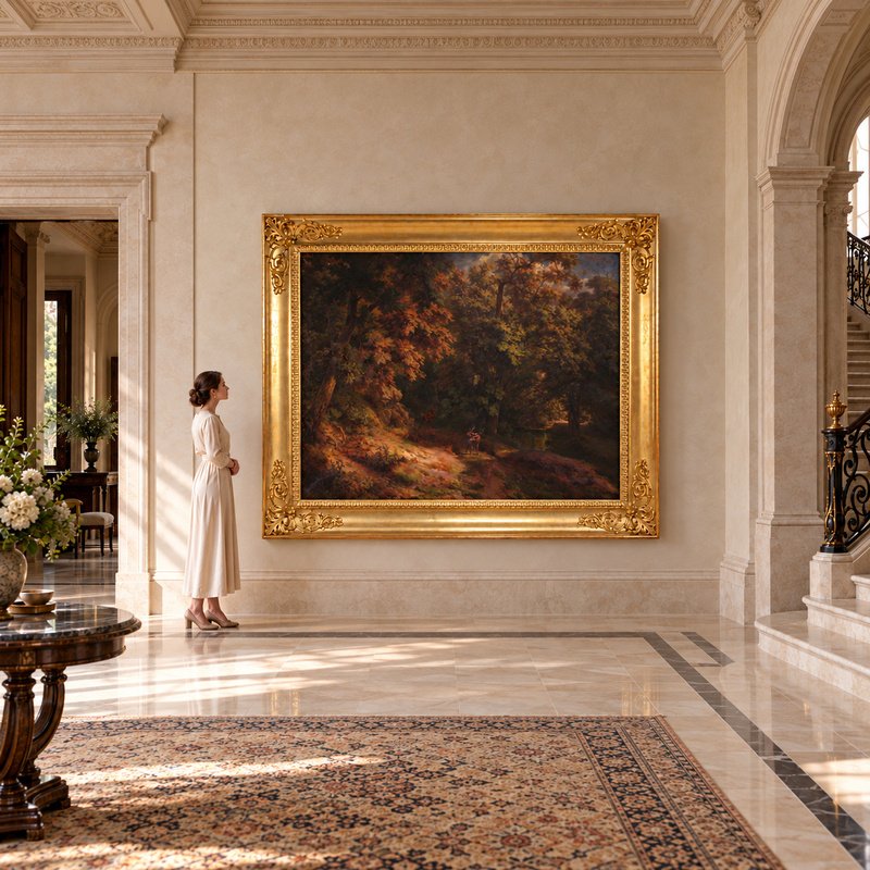 Monumental 19th-century painting signed by A. Casanova, depicting a woodland landscape -photo-7