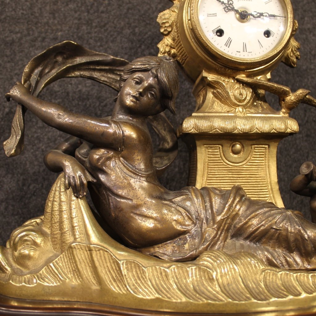 Orologio francese in bronzo e antimonio dorato-photo-3