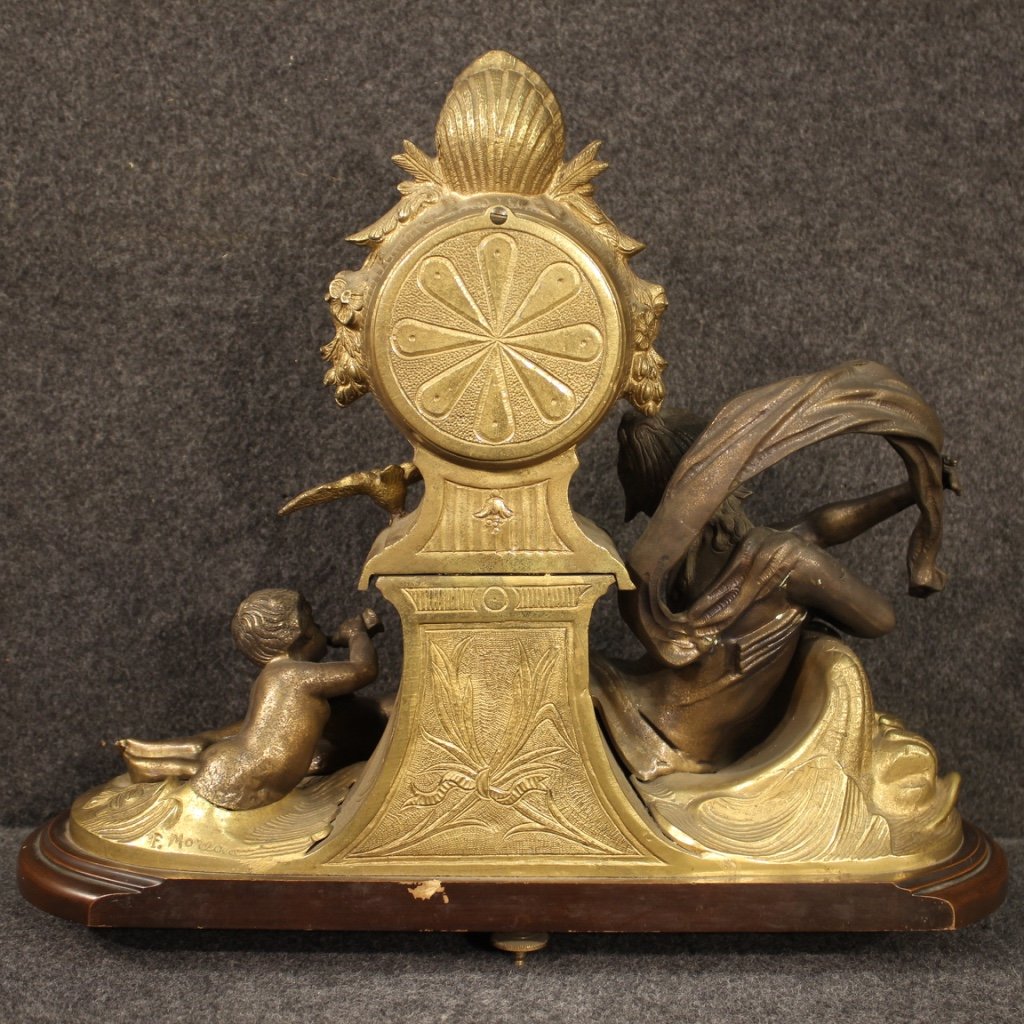 Orologio francese in bronzo e antimonio dorato-photo-5