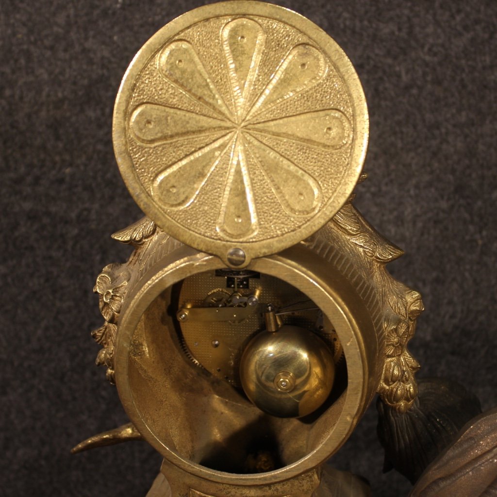 Orologio francese in bronzo e antimonio dorato-photo-6