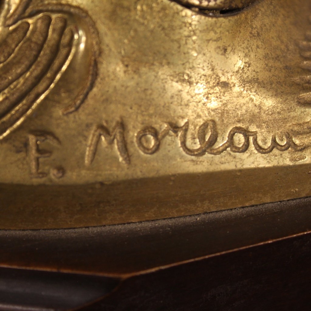 Orologio francese in bronzo e antimonio dorato-photo-8