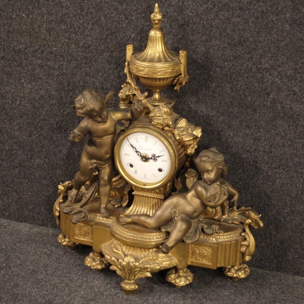 Orologio francese in bronzo e antimonio dorato-photo-2