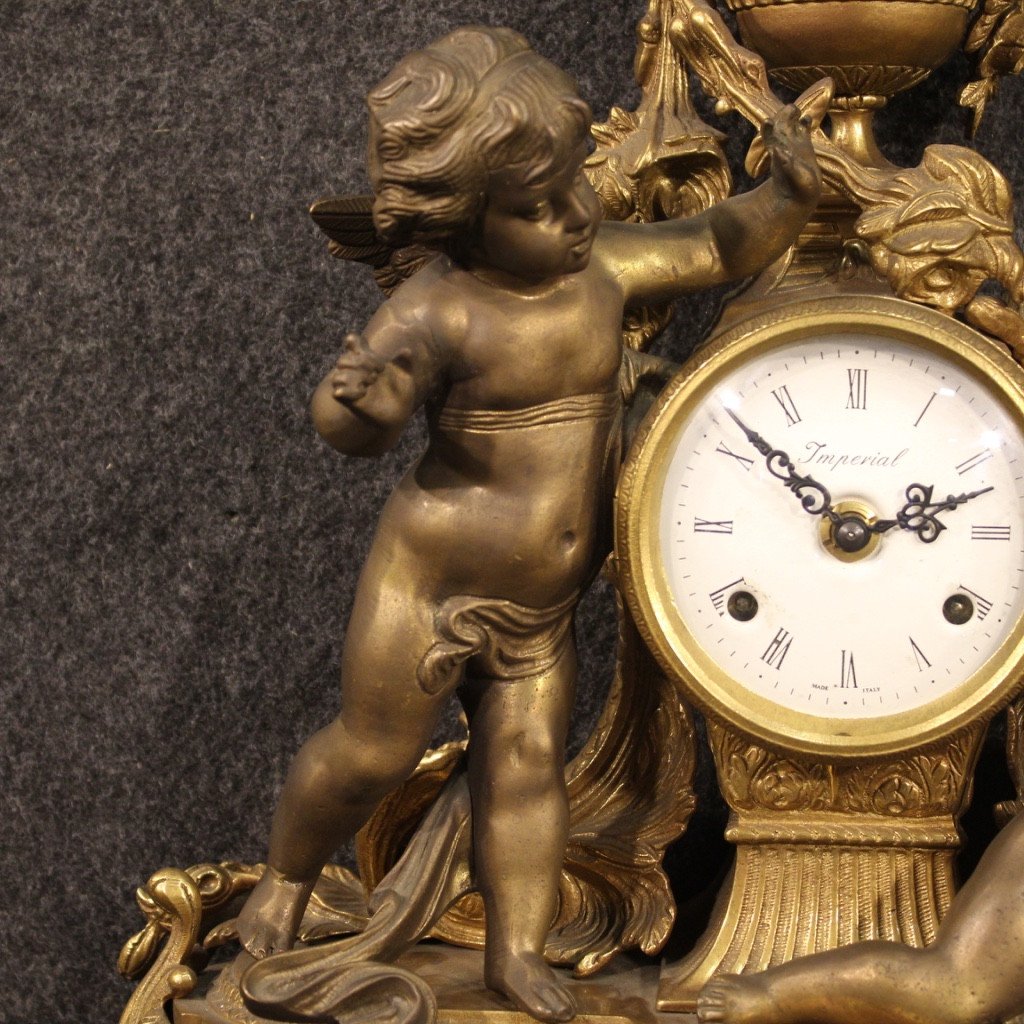 Orologio francese in bronzo e antimonio dorato-photo-1