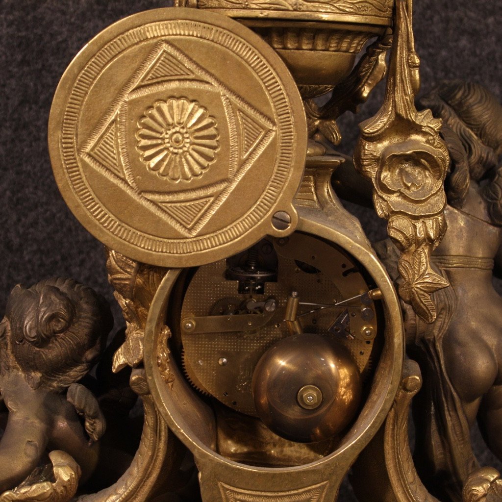 Orologio francese in bronzo e antimonio dorato-photo-6