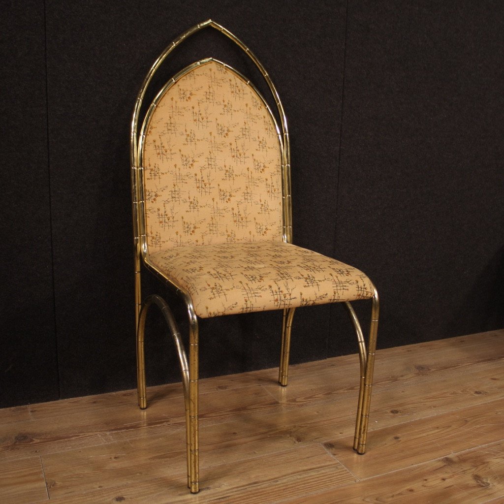 Sei sedie italiane di design in metallo dorato-photo-4