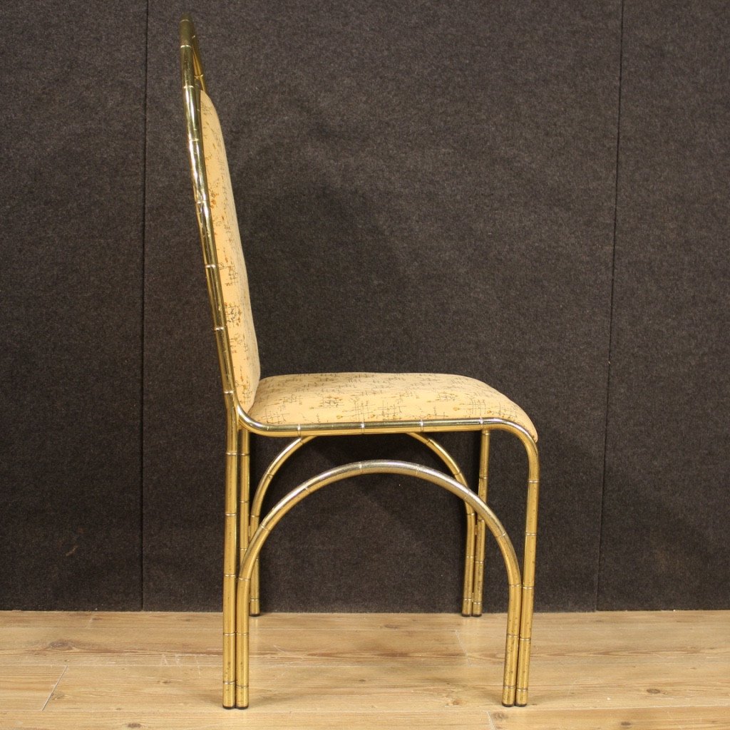 Sei sedie italiane di design in metallo dorato-photo-3