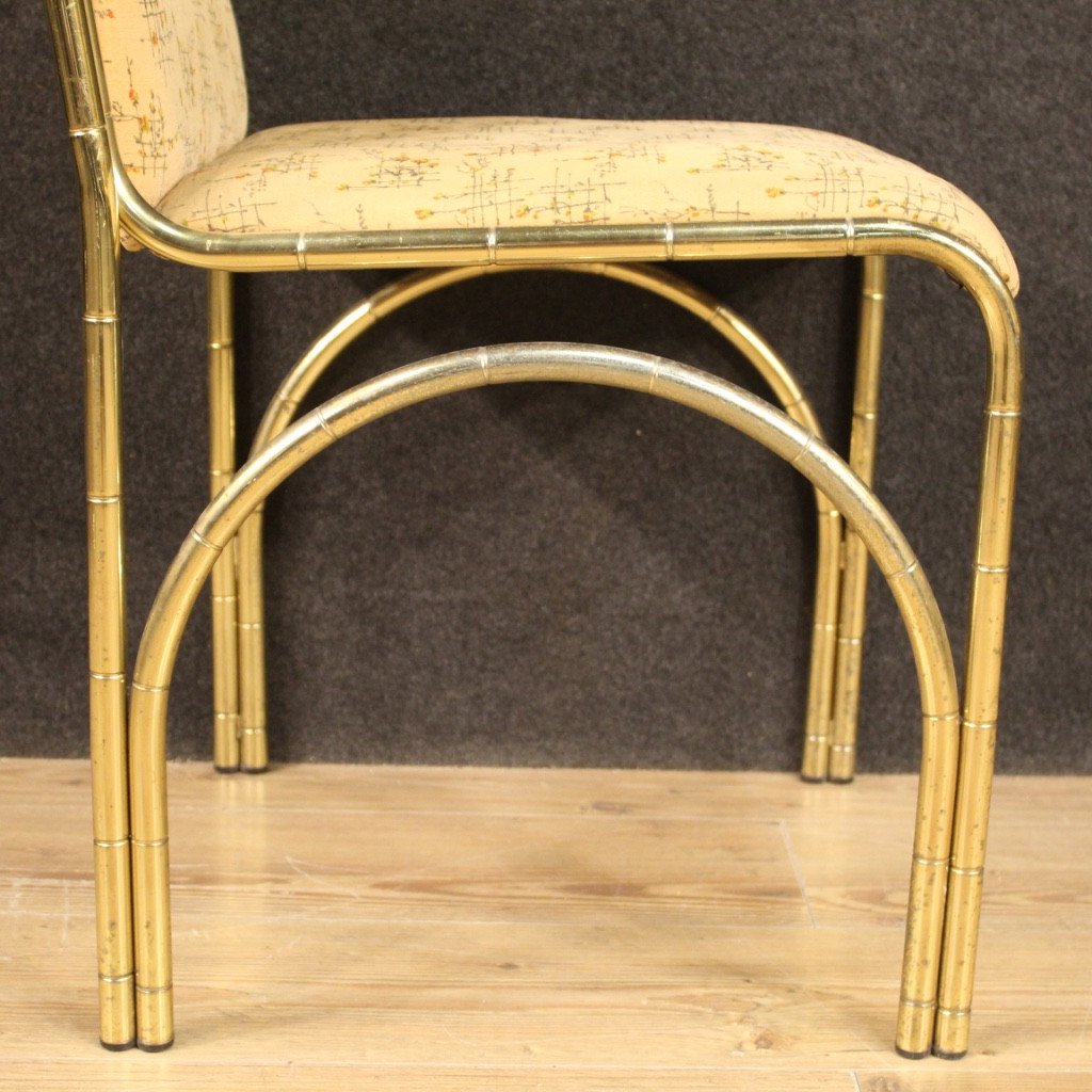 Sei sedie italiane di design in metallo dorato-photo-4