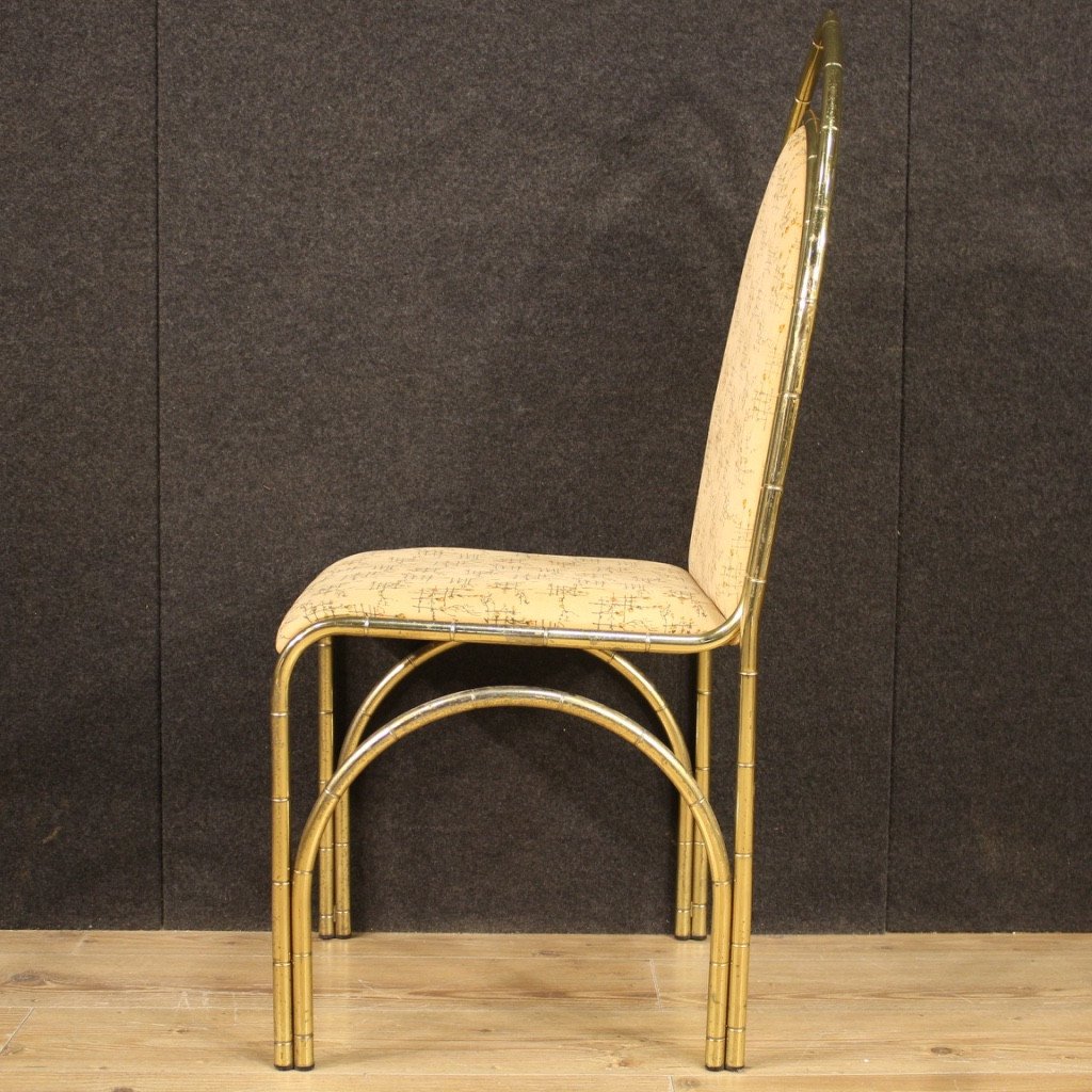 Sei sedie italiane di design in metallo dorato-photo-6