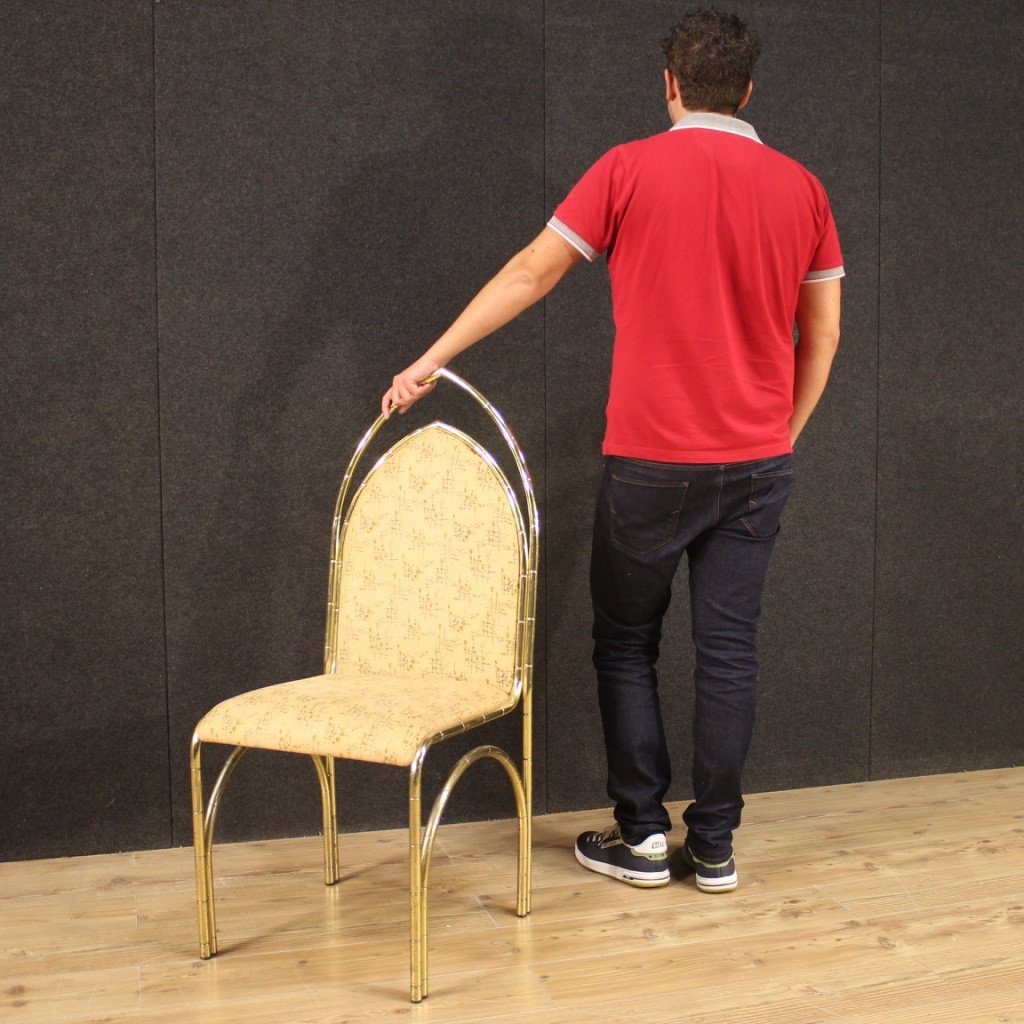 Sei sedie italiane di design in metallo dorato-photo-8