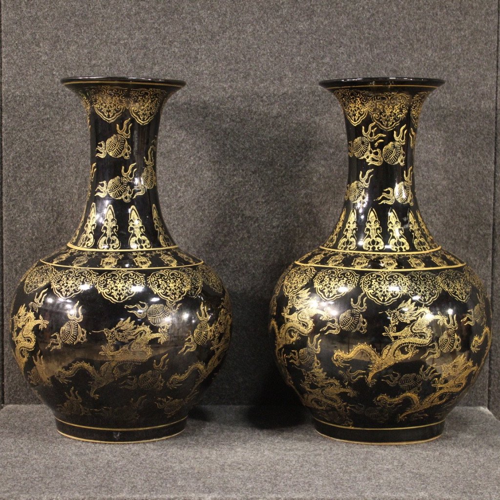 Paire De Vases Chinois En Céramique Peinte-photo-2