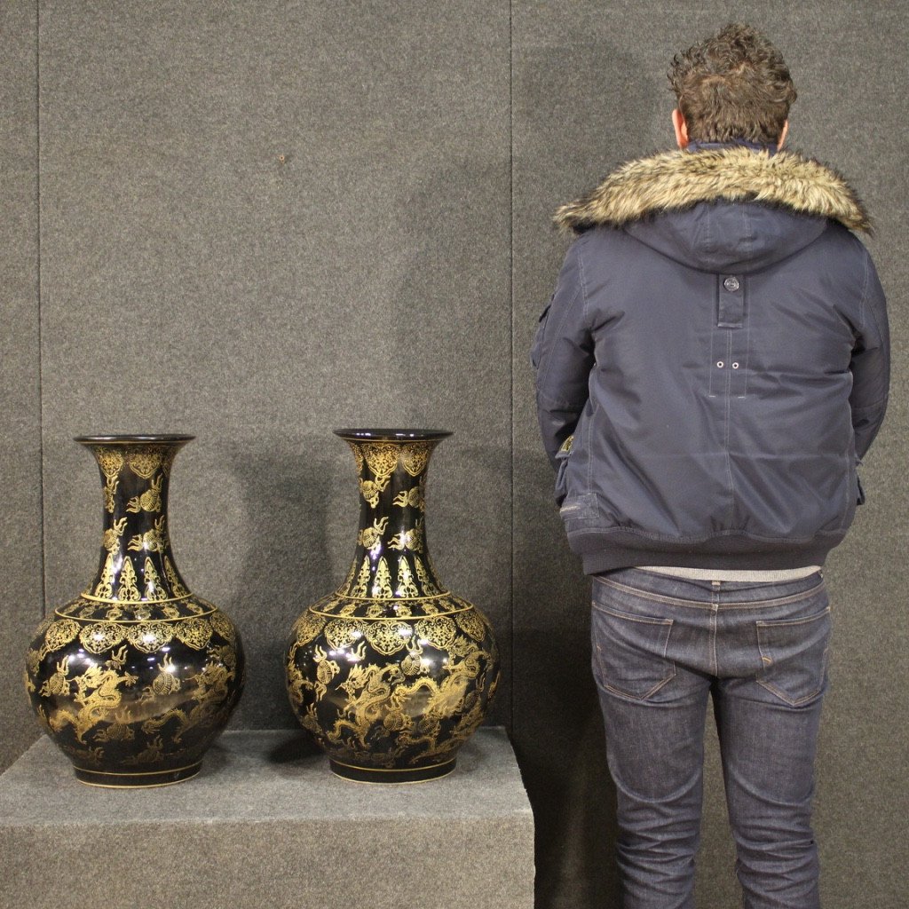 Paire De Vases Chinois En Céramique Peinte-photo-8