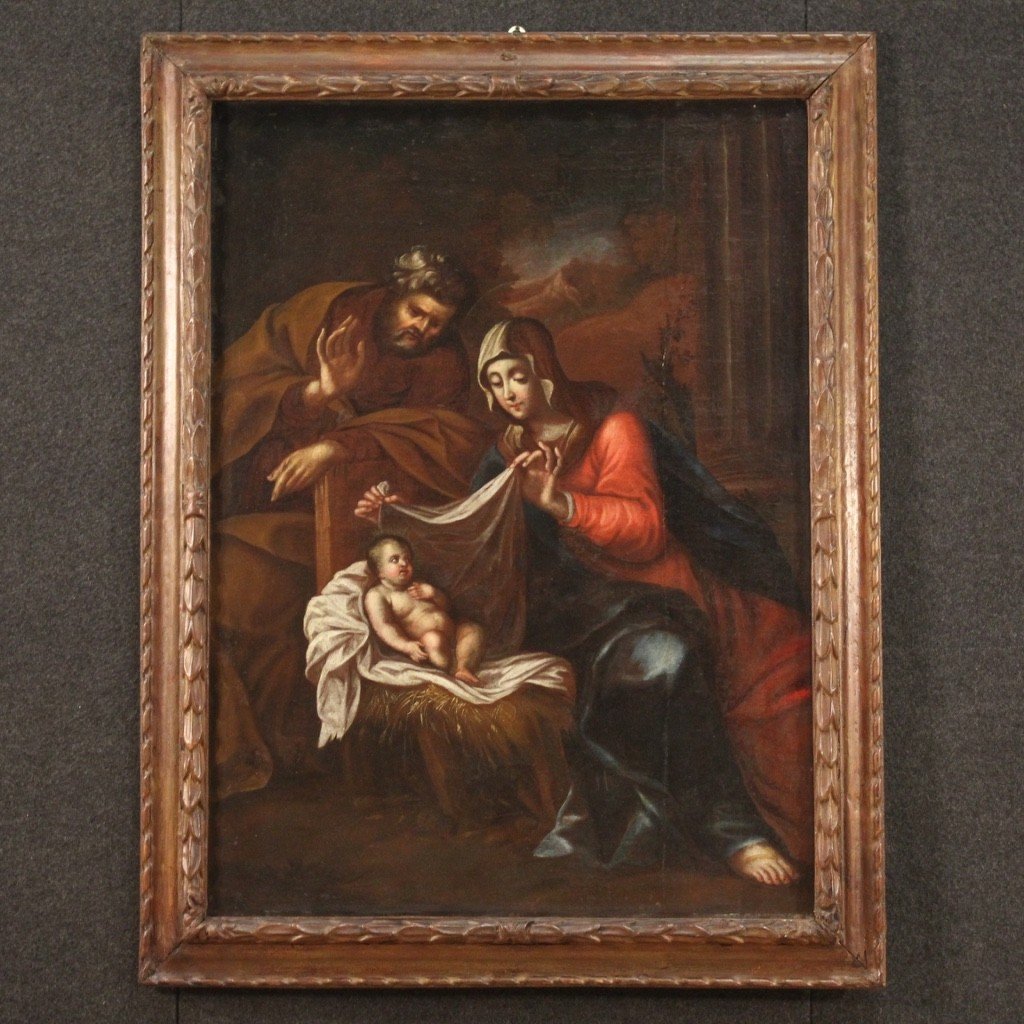 Antico dipinto religioso Sacra Famiglia del XVIII secolo-photo-2