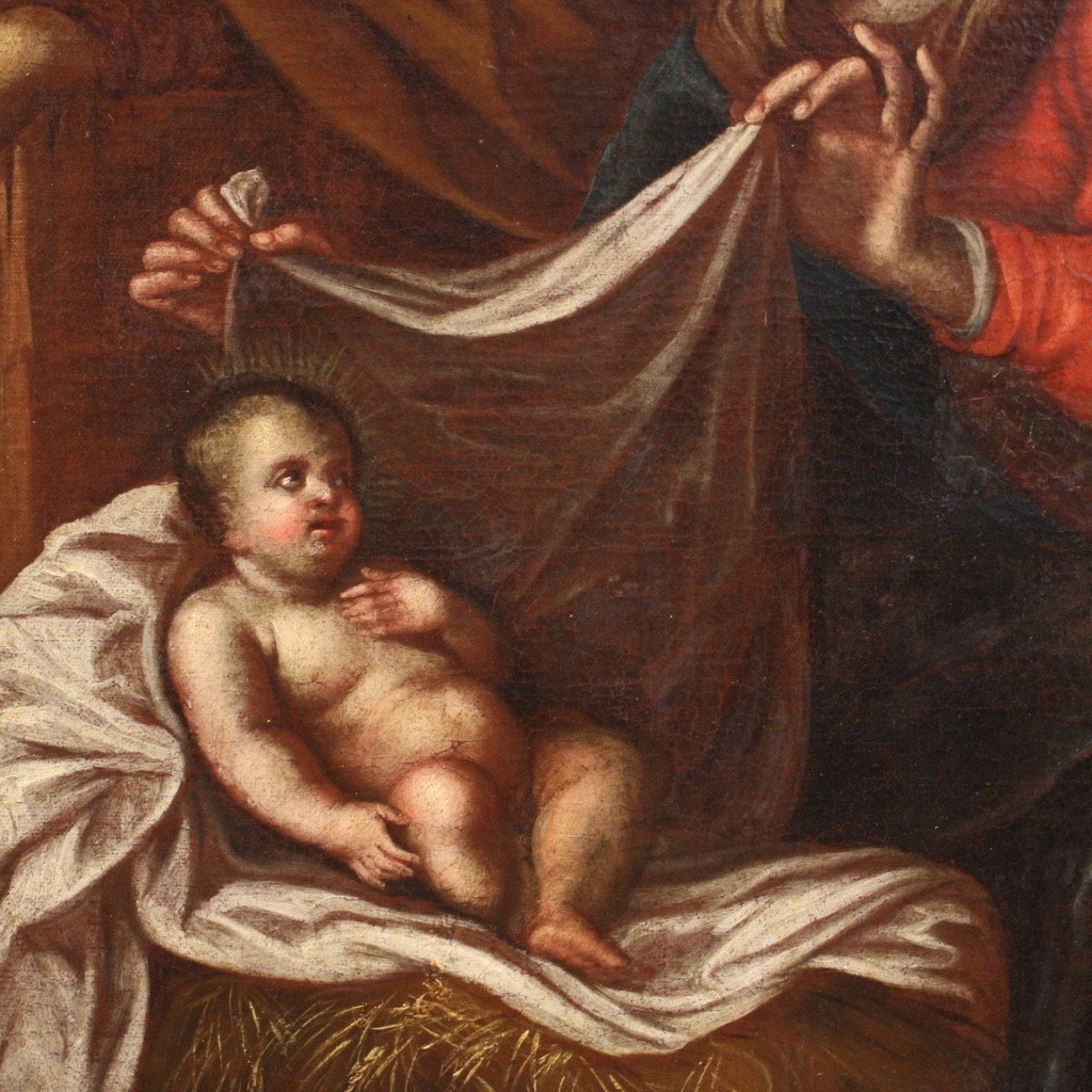 Antico dipinto religioso Sacra Famiglia del XVIII secolo-photo-4