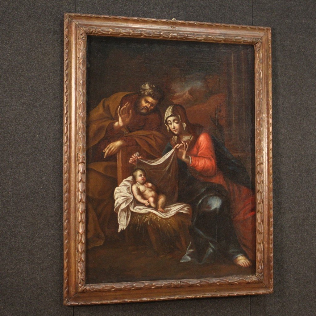 Antico dipinto religioso Sacra Famiglia del XVIII secolo-photo-6
