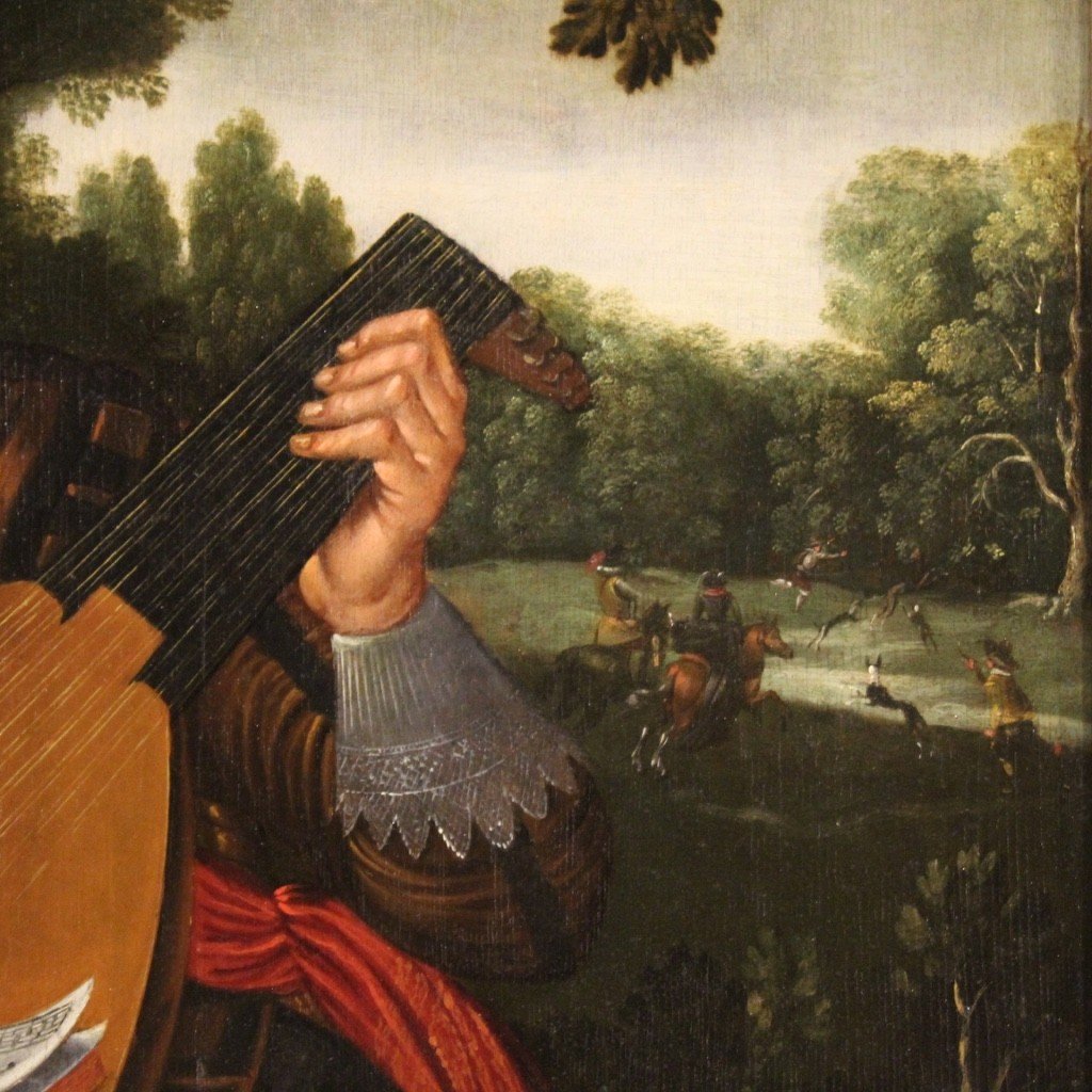 Dipinto fiammingo olio su tavola del XVII secolo-photo-3