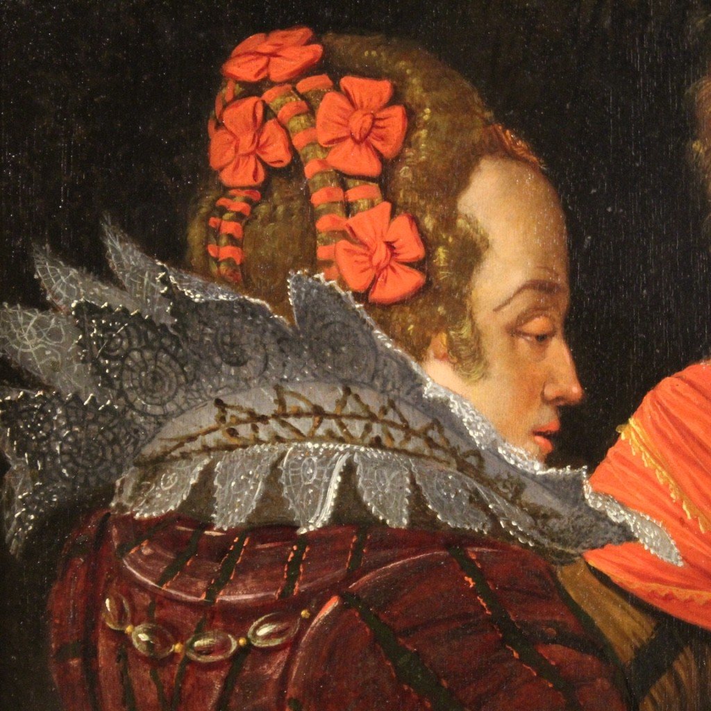 Dipinto fiammingo olio su tavola del XVII secolo-photo-4