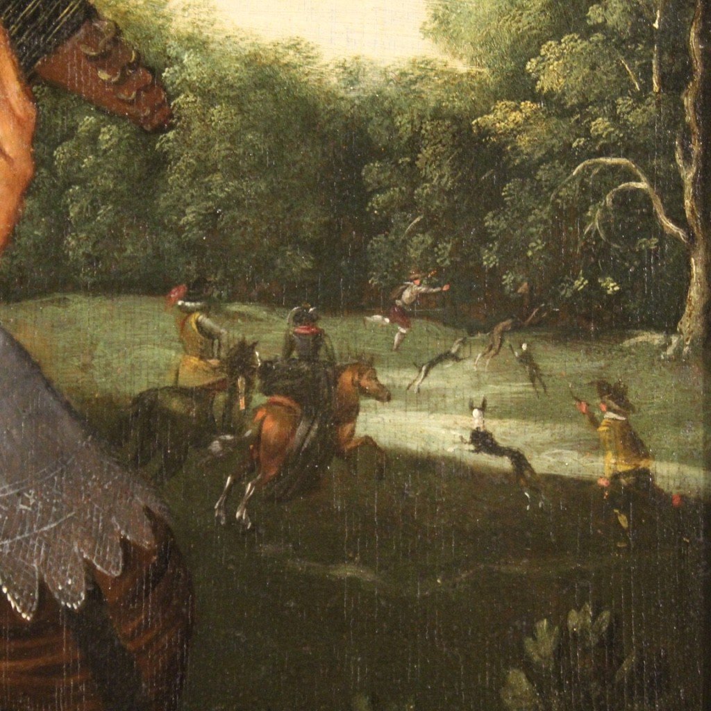 Dipinto fiammingo olio su tavola del XVII secolo-photo-5