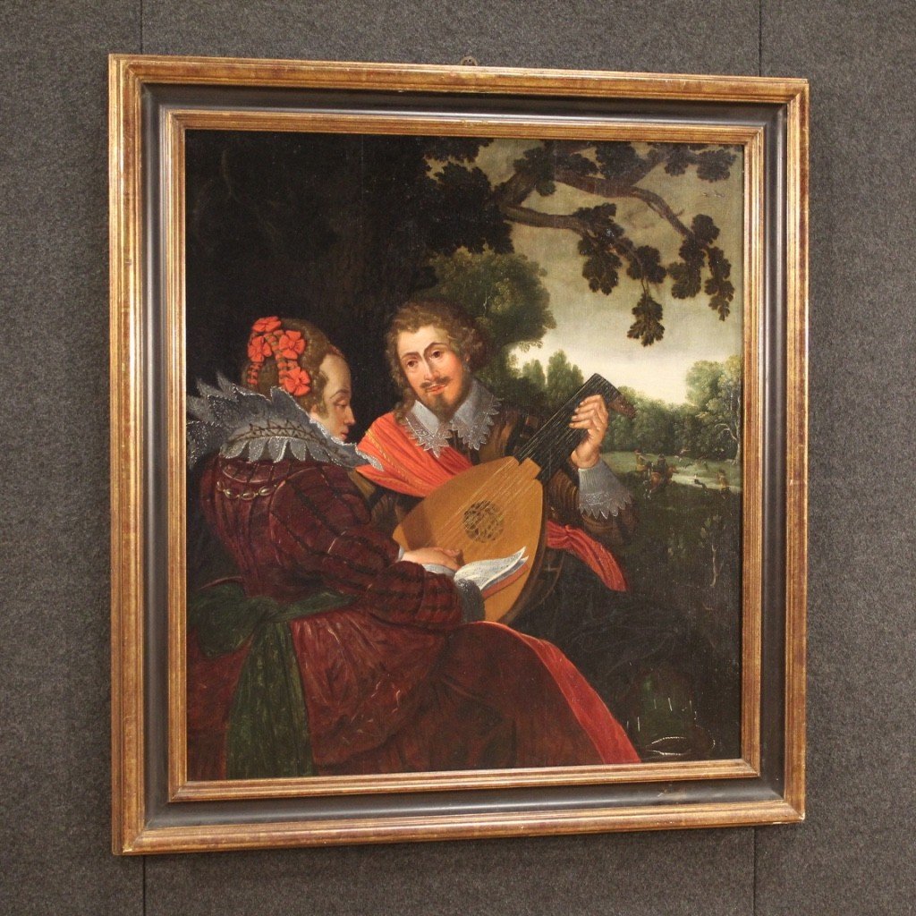 Dipinto fiammingo olio su tavola del XVII secolo-photo-6