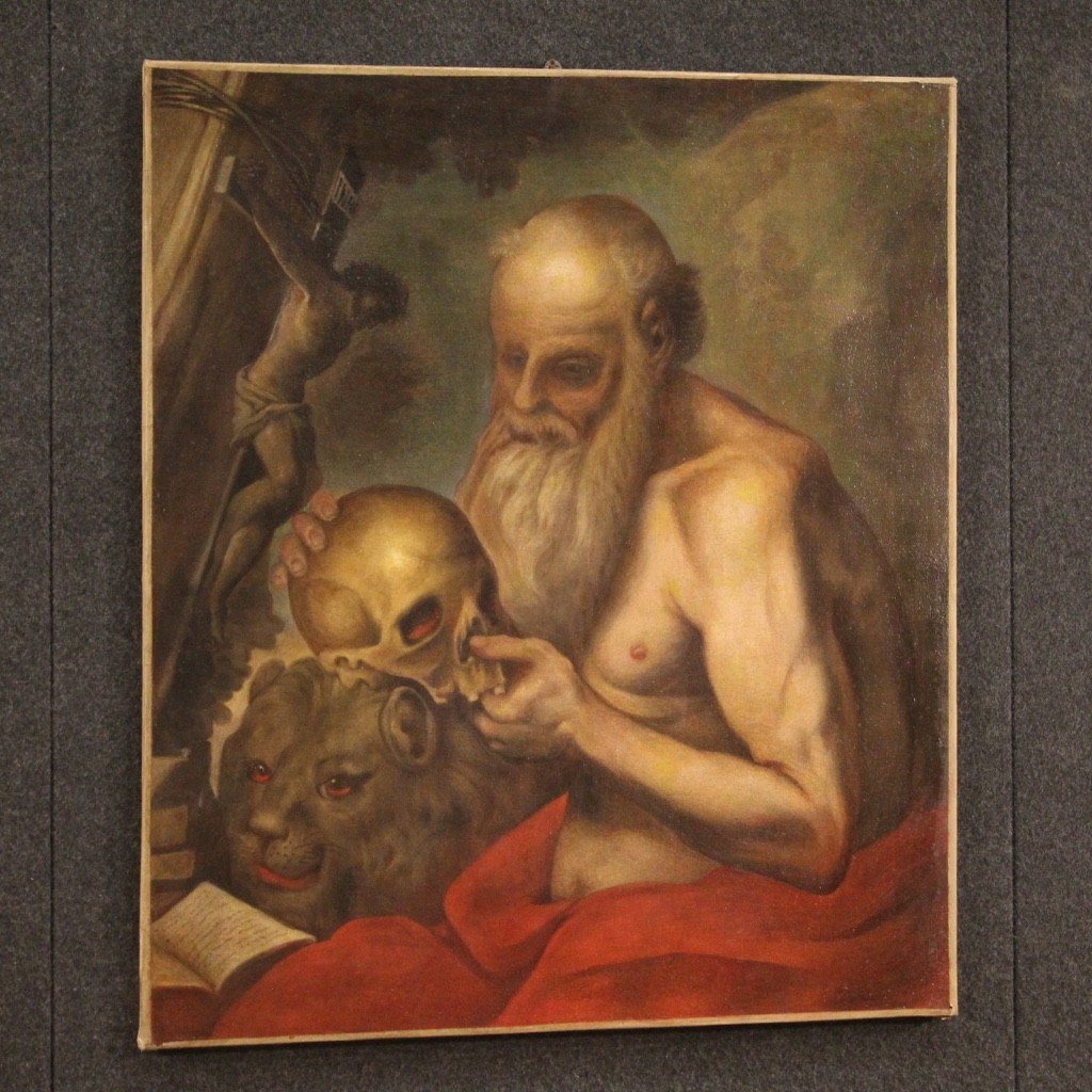 Antico dipinto religioso del XVII secolo, San Girolamo-photo-5