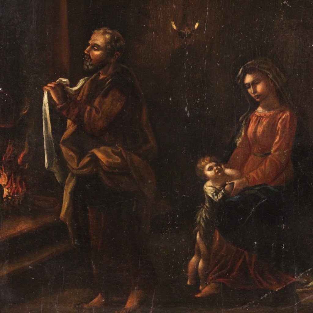Antica Sacra Famiglia su tavola del XVII secolo-photo-3