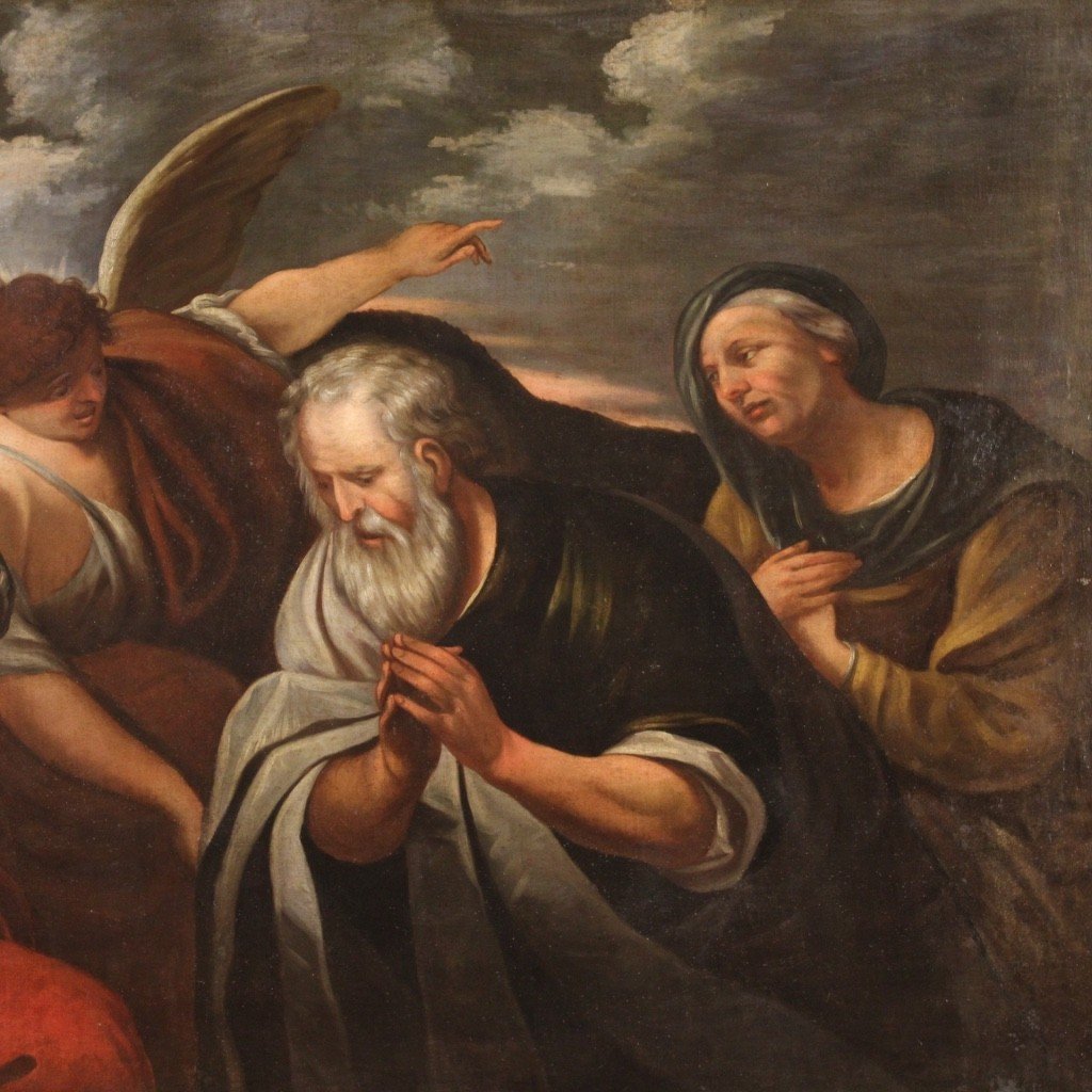Antico dipinto del XVIII secolo, Abramo e gli angeli-photo-3