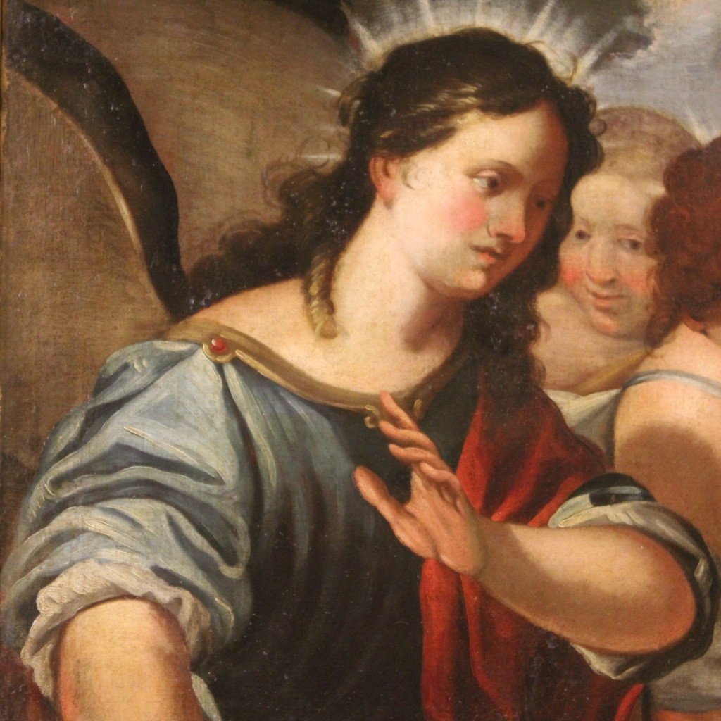 Antico dipinto del XVIII secolo, Abramo e gli angeli-photo-1