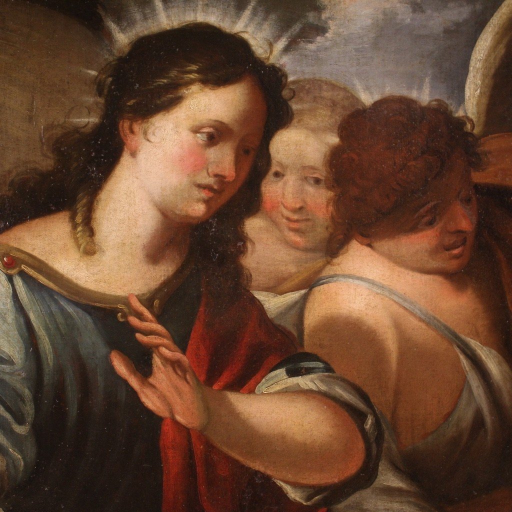 Antico dipinto del XVIII secolo, Abramo e gli angeli-photo-6
