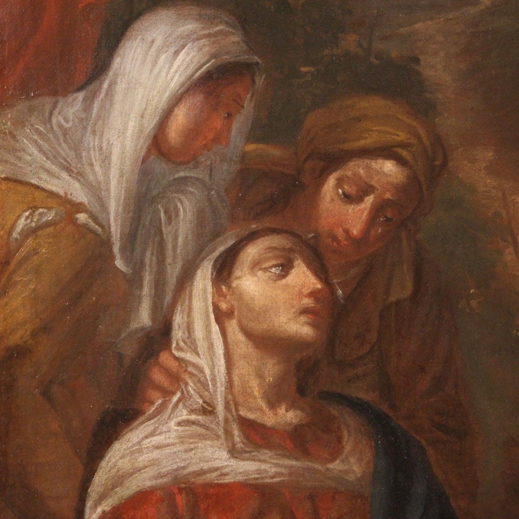 Grande quadro religioso del XVII secolo, Trasporto di Cristo al sepolcro-photo-3