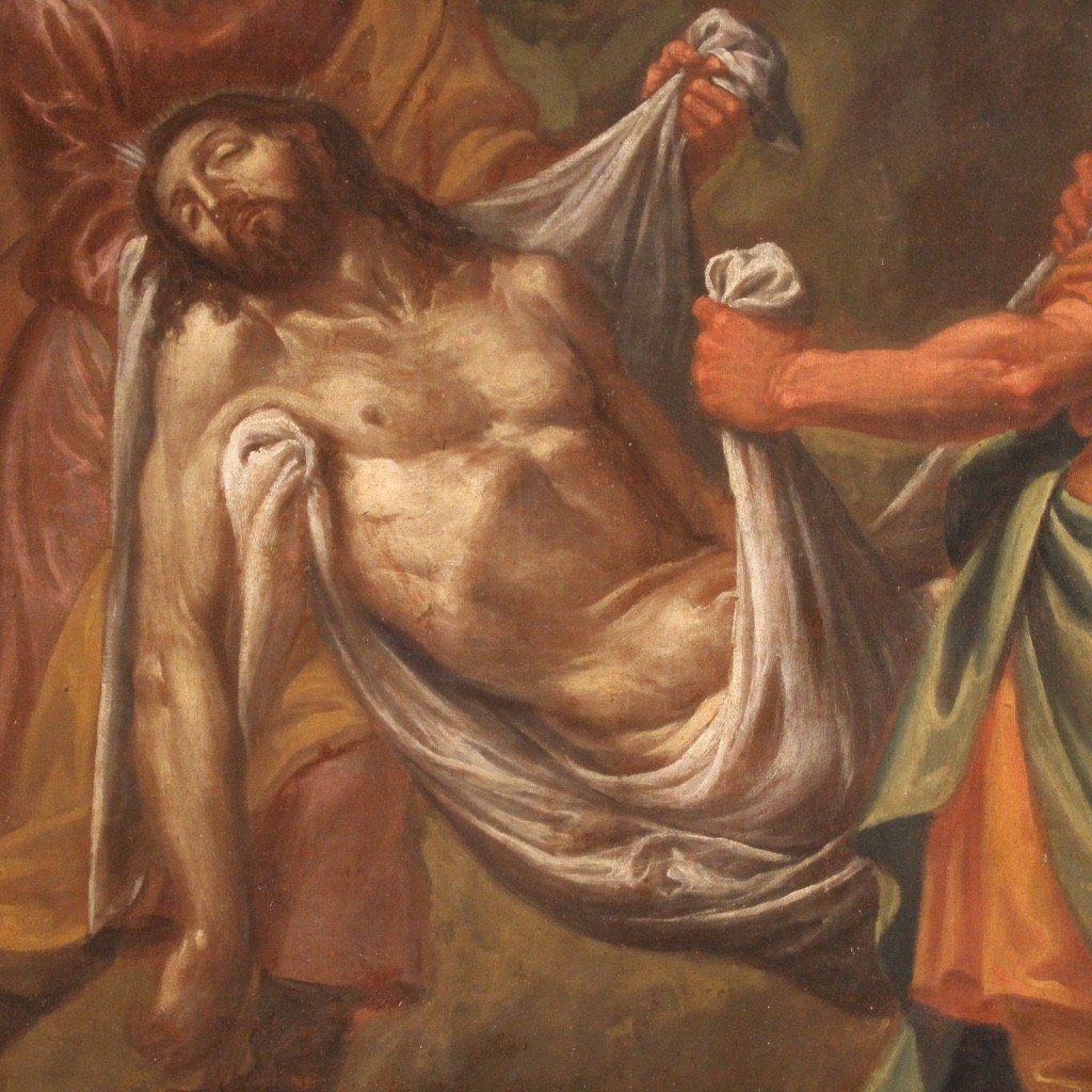 Grande quadro religioso del XVII secolo, Trasporto di Cristo al sepolcro-photo-6