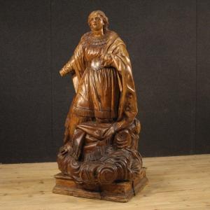 Antica scultura tedesca in legno santa su nuvola del XVIII secolo