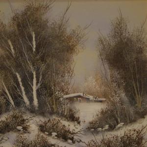 Dipinto italiano paesaggio invernale olio su tela