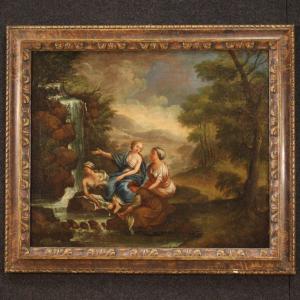 Dipinto italiano del XVIII secolo olio su tela, il bagno di Diana