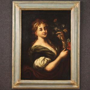 Ritratto di dama con mazzolino di fiori del XVIII secolo