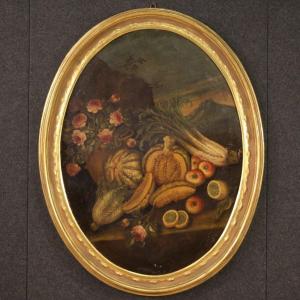 Natura morta dipinto ovale del XVIII secolo