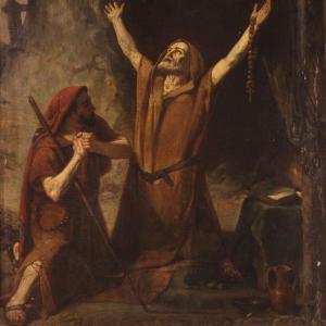La Vision De Saint Antoine l'Abbé, Peinture Du 19ème Siècle