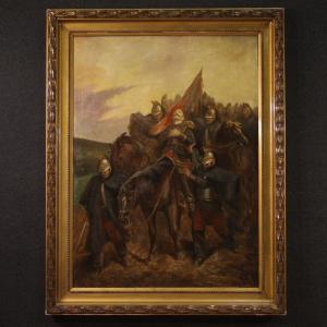 Grande quadro della seconda metà del XIX secolo, soldati e cavallo