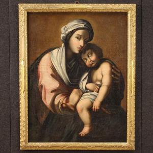 Dipinto olio su tela Madonna con bambino del XVIII secolo