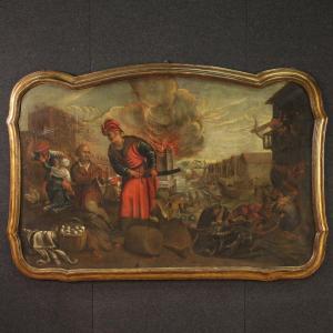 Grande dipinto del XVII secolo, il saccheggio della città