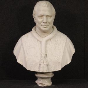 Ritratto di prelato, scultura italiana in gesso del XX secolo