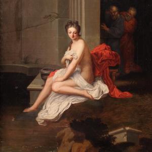 Grande dipinto francese del XVIII secolo, Susanna e i vecchioni